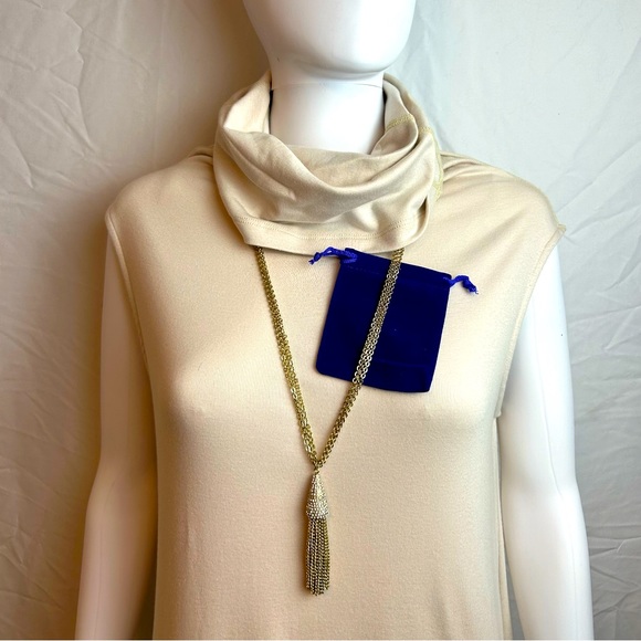 Like New Gold color tri-chain w/ tassel pendant with crystals. - Picture 3 of 6